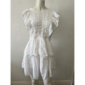 Forever 21 Dress L White Eyelet Ruffle Fairycore Soft Girl Feminine Ethereal